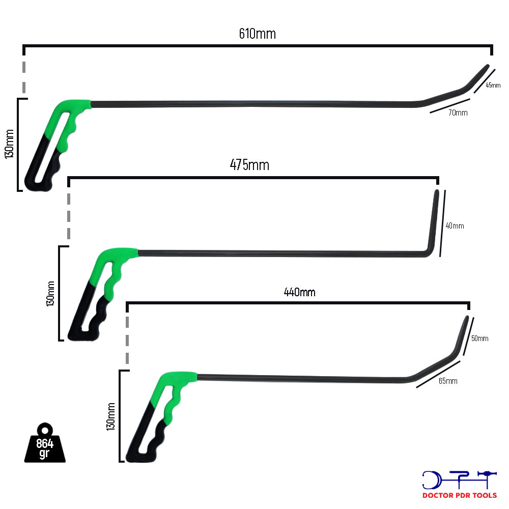 set of 3 chrome plated convex rods at different angles